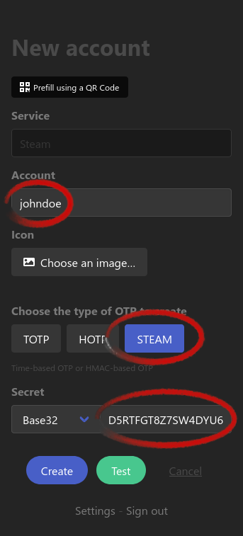 New Steam account using the advanced form
